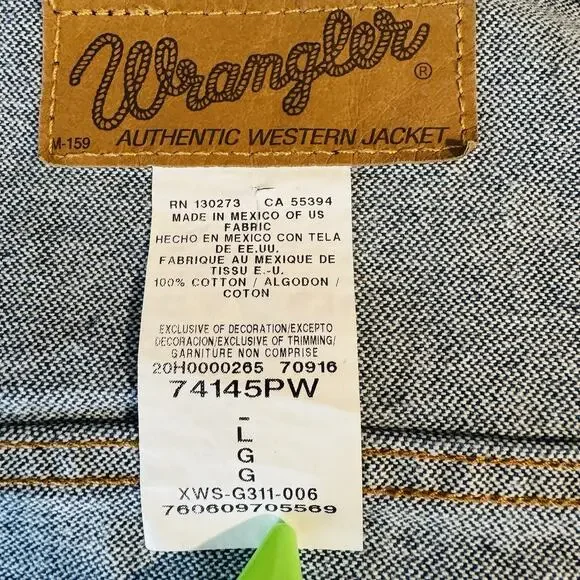 VTG Wrangler Western Denim Jacket Men LG Classic Trucker Dark Blue Jean Button - Picture 8 of 9